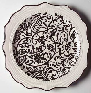 American Atelier Sonnet Dinner Plate, Fine China Dinnerware   Black Floral,Embos