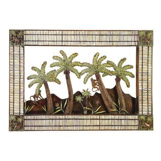 Palm Trees Metal Bamboo Wall Plaque (Green, brownDimensions 29 inches high x 44 inches wide Well seasoned quality wood and metalColor Green, brownDimensions 29 inches high x 44 inches wide)