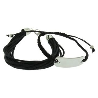 Two Row Friendship Bracelet with Cord and Id Tag   Black/Silver