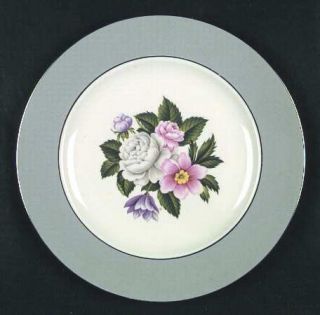 Homer Laughlin  Crinoline Dinner Plate, Fine China Dinnerware   Gray Rim,Pink&Wh
