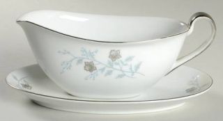 Arlen Platina Gravy Boat & Underplate, Fine China Dinnerware   Platinum Flowers,