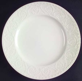 Mikasa Plaza Lane Salad Plate, Fine China Dinnerware   All White, Scroll Embosse