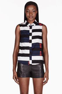 Rag And Bone White And Black Colorblocked Blouse