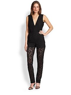 MSGM Lace Plunging Tapered Jumpsuit   Black