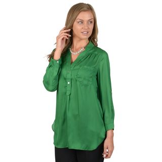 Journee Collection Womens V neck Button Detail Blouse