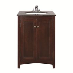 Windsor Walnut Brown 24 inch Bath Vanity With 2 Doors And Black Granite Top