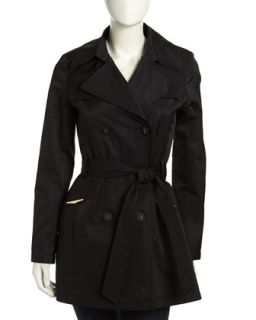 Double Breasted Golden Hardware Trench Coat, Black