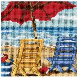 Beach Chair Duo Mini Needlepoint Kit 5x5 Stitched In Thread