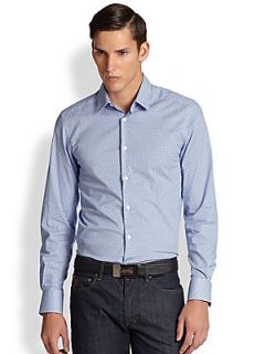 Versace Collection Honeycomb Stretch Cotton Sportshirt   Blue