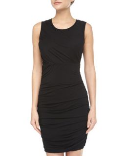 Angelina Short Sleeve Ruched Dress, Black