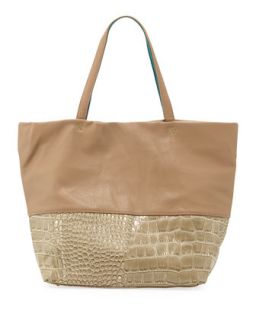 Essex Croc Embossed Faux Leather Tote, Sand