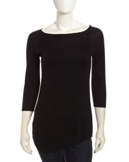 Asymmetric Silk Cashmere Blend Tunic, Black