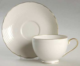 Mikasa Gold Crest Footed Cup & Saucer Set, Fine China Dinnerware   All White,Swi