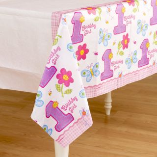 Hugs Stitches Girls 1st Birthday Tablecover