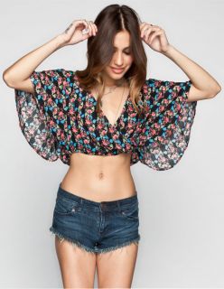Floral Print Womens Crop Top Black In Sizes Small, Large, Medi