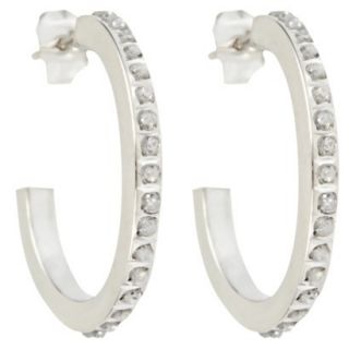 3/4 Post Hoop Sterling Silver Earrings with Diamond Accents   White