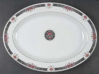 Ranmaru Prestige 14 Oval Serving Platter, Fine China Dinnerware   Pink Flowers