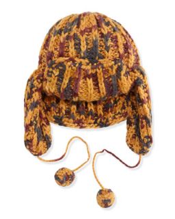 Tri Tone Knit Trapper Hat, Orange/Gray/Burgundy