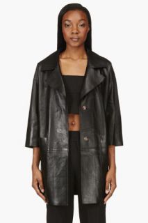 Avelon Black Leather Oversize Iceblack Coat