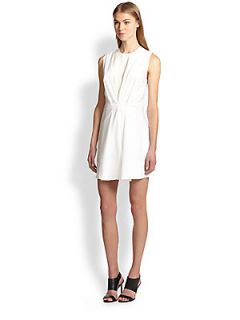 3.1 Phillip Lim Silk Paneled Gathered Stretch Cotton Dress   White