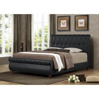 Ashenhurst Black Modern Sleigh Bed With Upholstered Headboard  Full Size