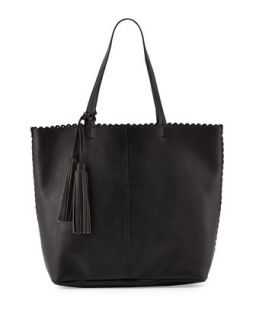 Scalloped Leather Tote Bag, Black
