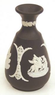 Wedgwood Cream Color On Black Jasperware 4 Cameo Bud Vase, Fine China Dinnerwar