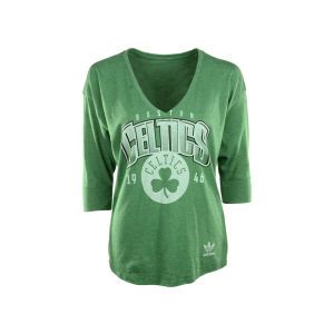 Boston Celtics adidas NBA Womens Sparkle Three Quarter V Neck Slouchy T Shirt