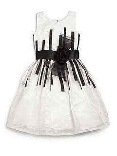 Zoe Girls Abstract Print Organza Dress   White Black