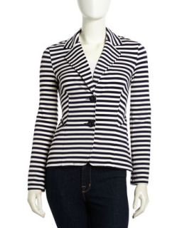 Striped Jersey Knit Blazer, Black/White