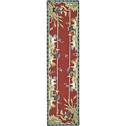 Hand hooked Roosters Burgundy Wool Rug (26 X 8) (redPattern KitchenTip We recommend the use of a non skid pad to keep the rug in place on smooth surfaces.All rug sizes are approximate. Due to the difference of monitor colors, some rug colors may vary sl