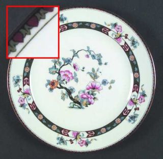 Noritake Rosewood Dinner Plate, Fine China Dinnerware   Green/Rust Border,Pink F
