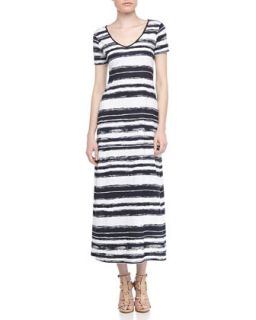 Short Sleeve Striped Jersey Maxi Dress, Regal Navy
