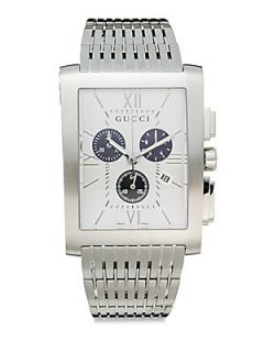 Stainless Steel Rectangular Chronograph Dial Watch/White   Silver
