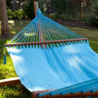 Large Grand Caribbean Nicaraguan Hammock with Spreader Bar Green Blue and
