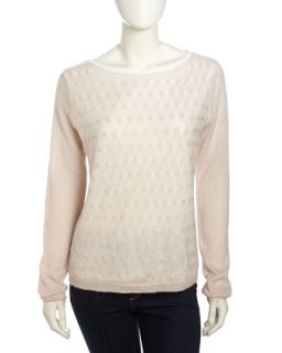 Long Sleeve Cross Knit Mohair Sweater, Rain/Bone