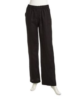 Pull On Relaxed Linen Pants, Black