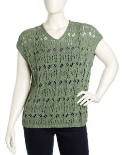 Cap Sleeve Leaf Lace Stitched Vest, Cypress, Womens