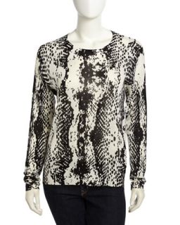 Long Sleeve Snake Print Sweater, Black/White