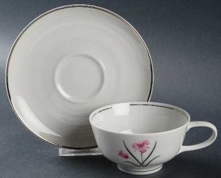 Easterling Caprice Footed Cup & Saucer Set, Fine China Dinnerware   Pink Flowers