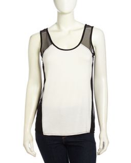 Pullover Mesh/Jersey Contrast Tank, White/Black