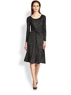 Armani Collezioni Glitter Jersey Twist Front Dress   Black