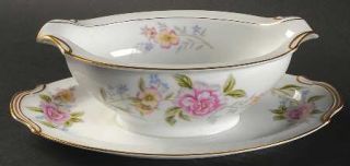Noritake Norma Gravy Boat with Attached Underplate, Fine China Dinnerware   Pink