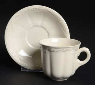 Royal Crownford Wheat (Cream White) Flat Cup & Saucer Set, Fine China Dinnerware