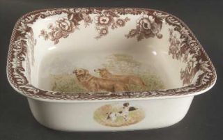 Spode Woodland Square Baker, Fine China Dinnerware   Brown Floral Border Animal