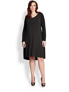 Eileen Fisher, Sizes 14 24 Knit Colorblock Dress   Charcoal Black
