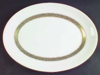 Wedgwood Argyll 15 Oval Serving Platter, Fine China Dinnerware   Bone, Green In
