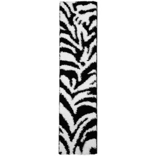 Soft Shag Zebra Animal Print Black/ White Runner Rug (17 X 69)