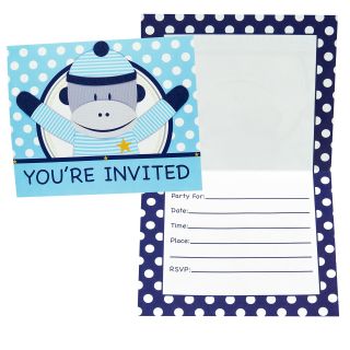 Sock Monkey Blue Invitations (8)