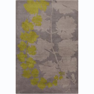 Handmade Allie Grey/ Green Floral Wool Rug (5 X 76)